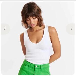 AMO Organic White Ribbed Deeply Tank S Closet Staple Quiet Luxury Minimalist